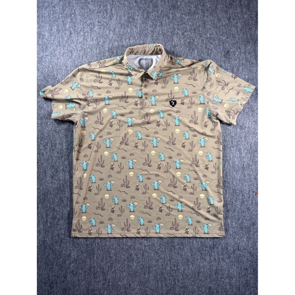 Baseballism Mens XXXL Cactus Baseball PrintFour Hitter Polo Shirt Tan Teal 3XL